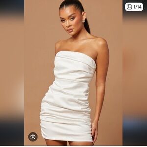 Fashion Nova Luxe Ruched Strapless White Dress S